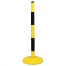 Mottez Słupek metalowy Reva, wys. 90 cm, czarno/żółty, na 1 łańcuch, Manutan
