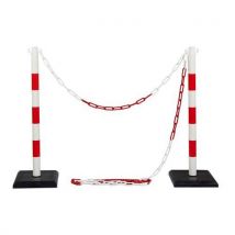Plastikowe słupki odgradzające Ping z łańcuchem, wysokość 90 cm, 2 szt., białe/czerwone, Manutan