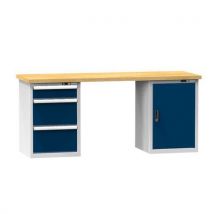 Polak Stół warsztatowy KOMBI LB5715, 1500 x 700 x 890 mm, BUK, szaro-ciemnoniebieski Manutan