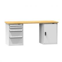 Polak Stół warsztatowy KOMBI MB4820, 2000 x 800 x 880 mm, BUK, szaro-szary, Manutan