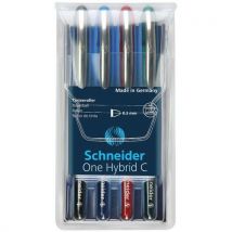 Pióro kulkowe SCHNEIDER ONE Hybrid C 0,3 mm, w etui 4 szt., miks kolorów, Manutan