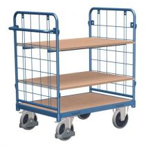 Variofit Wózek półkowy z uchwytem i bokami z siatki, do 500 kg, 3 półki, 122 x 118,5 x 72 cm, niebieski, Manutan