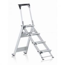Drabinka aluminiowa Zarges z platformą, na kółkach, 4 stopnie, Manutan