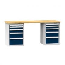 Polak Stół warsztatowy KOMBI OB4815, 1500 x 800 x 880 mm, BUK, szaro-ciemnoniebieski Manutan