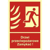 Drzwi przeciwpożarowe. Zamykać! Kierunek drogi ewakuacyjnej w prawo 10 X 14,8 nieświec. folia, Manutan