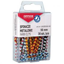 Spinacze metalowe OFFICE PRODUCTS Zebra, powlekane, 50mm, w pudełku, 30szt., mix kolorów, Manutan