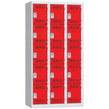Szafa szatniowa Vinco, o konstrukcji spawanej, 3 słupki, 15 boksów, 300 mm, zamek cylindryczny, szara/czerwona Manutan