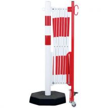 Wysuwana barierka metalowa na kółkach Crash Stop, słupek do wysokich obciążeń, czerwono-biała, długość 360 cm, Manutan