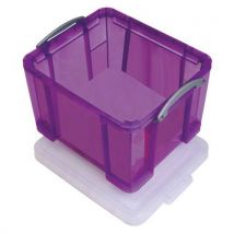 Plastikowy pojemnik do przechowywania z pokrywą na zatrzask, fioletowy, 35 l, Manutan