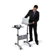 Stolik multimedialny do projekcji NOBO, mobilny, metalowy, dwupoziomowy, srebrny Manutan