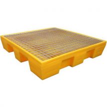 Plastikowa wanna wychwytowa EMP z rusztem, żółta, 220 l, ocynkowany ruszt, Manutan