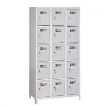 Malow Spawana szafka szatniowa Eric, o odciążonej konstrukcji, 15 boksów, na stopkach, zamek cylindryczny, szary/szary Manutan