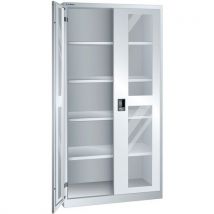 Szafki warsztatowe LISTA z półkami, 1000x400x1950mm, drzwi z pleksi, szare,