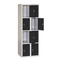 Malow Spawana szafka szatniowa Eric, o odciążonej konstrukcji, 8 boksów, zamek cylindryczny, szary/czarny Manutan