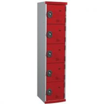 Szafa szatniowa Acial, o konstrukcji spawanej, 1 słupek, 5 boksów, 400 mm, zamek cylindryczny, szara/czerwona Manutan