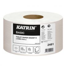Papier toaletowy Katrin Basic Gigant S 1-warstwowy, 18 cm, 160 m, 68% biały, 12 rolek, Manutan