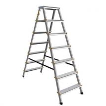 Drabinka aluminiowa Verona BY z platformą, dwustronna, 2 x 7 stopni, Manutan