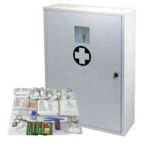 Metalowa apteczka ścienna, zamykana na klucz, 60 x 45 x 16 cm, z wkładem BIURO Manutan