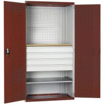Szafka warsztatowa z szufladami Bott Cubio, multiplex, 200 x 105 x 65 cm, 1 półka, 4 szuflady, szaro-czerwony, Manutan