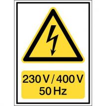 Brady Znak ostrzegawczy - „Uwaga, napięcie elektryczne: 230 V/400 V/50 HZ” – polipropylen, Manutan