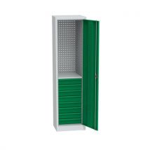 Metalowa szafa warsztatowa na narzędzia, 8 szuflad, 195 x 50,5 x 50 cm, jasnoszara/zielona Manutan