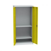 Metalowa szafa warsztatowa na narzędzia, 2 półki, 195 x 95 x 50 cm, jasnoszara/żółta Manutan