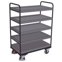 Variofit Wózek wysokiego składowania, do 250 kg, 5 półek z podwyższonymi krawędziami, 153 x 91 x 50 cm, szary, Manutan