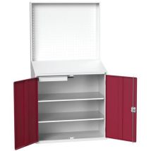 Bott - Stacja robocza z panelem perforowanym - 200x105x55 cm - Szaro-czerwona - 2 półki, 1 szuflada, obciążenie 35 kg/półkę