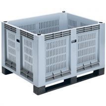 Caixa-Palete Rígida Cinzenta Clara 600L 2 Patins - Gradeada Reforçada - 100% Reciclável - UTZ