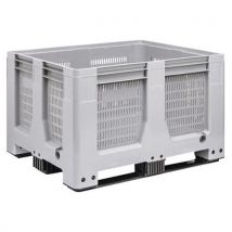 Caixa-Palete Gradeada MaxiLog - 1200x1000x760mm Cinza - 610L - Uso Alimentar - 3 Sapatas - Schoeller Allibert