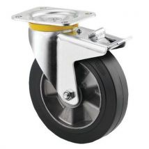 Rodízio giratório com placa e travão - Capacidade de carga de 300 a 500 kg