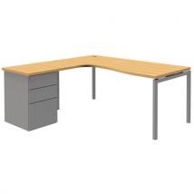 Secretária ergonómica com bloco-gavetas Open - Faia/alumínio