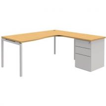 Secretária ergonómica com bloco-gavetas Open - Faia/branco