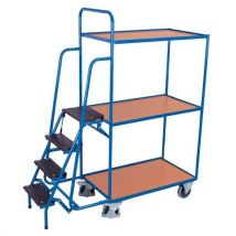 Carro de plataformas em madeira com miniescadote - 990 x 595 mm - Capacidade de 250 kg