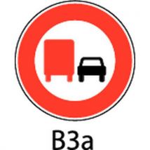 Painel de sinalização - B3a - Proibição de ultrapassar qualquer veículo a motor, excepto veículos de duas rodas sem sidecar, por parte de veículos 