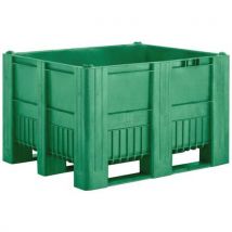 Caixa-Palete Plástico Verde Monobloco 610L - 3 Sapatas, Uso Alimentar, PEHD, 1200kg Carga Máx.