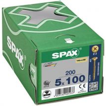 Spax - 200 parafusos de cabeça escareada para encastre pozidriv de rosca completa yellox ø 5x100,