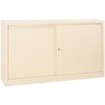 Bege - Fecho com Chave - Armário Baixo com Portas Corrediças - Aço Resistente - 4 Prateleiras - 160cm Largura x 105cm Altura - Manutan Expert
