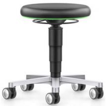 Banco Médico Baixo - Altura Ajustável 450mm - Couro Sintético Preto/Verde - 120kg - 10 Anos Garantia - Bimos
