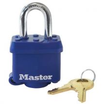 Master lock - Cadeado de aço laminado com proteção termoplástica azul,
