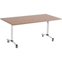 Mesa Dobrável Axe 120x68 cm - Faia/Branco - Rodízios - Eco-responsável - 10 Anos Garantia - Manutan Expert