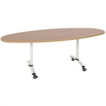 Mesa Dobrável Oval Axe 200x90 cm Faia/Branco - Tampo Laminado ABS - Base Metal - Eco-responsável - Manutan Expert