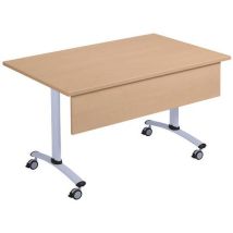 Mesa Dobrável Axe com Painel de Fundo 140x80cm Faia/Alumínio - Eco-responsável - 10 Anos Garantia - Manutan Expert