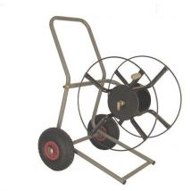 TechnO - Desenrolador em metal simples com rodas para mangueira de rega de 120 m,