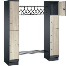 Cacifo com 6-10 compartimentos em madeira e guarda-roupa - largura do guarda-roupa: 1150 mm - CP