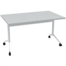 Mesa de Reuniões Dobrável 140x80cm - Cinza/Branco - Base em V em Aço - Quadrifoglio