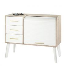 Consola de Arrumação Arès - Carvalho/Branco - 110x44x88cm - 3 Gavetas - 2 Prateleiras - Eco-responsável - Simmob