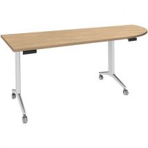 Simmob - Mesa de canto direito, 200x80 cm – carv. Claro/pés brancos,