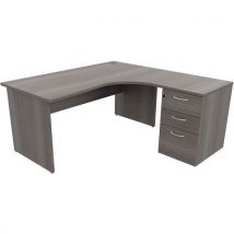Secretária ergonómica com bloco-gavetas - Pés-painéis - Cedro - Manutan
