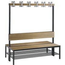 Banco Dupla Face Basic Plus com Ganchos e Espaldar - 1500mm Largura - Carvalho/Antracite - Com Grelha para Sapatos - CP